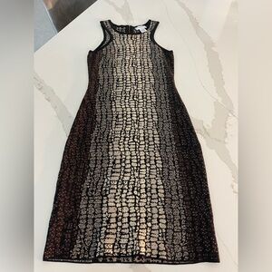 Carmen Marc Valvo Black and Cream Patterned Midi Dress size S